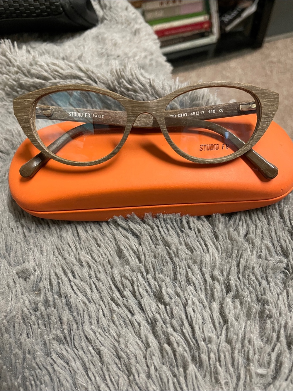Studio FB Paris Wood-Textured Cat Eye Glasses in Brown- new